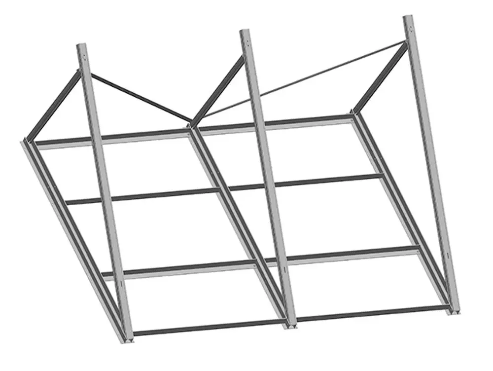 Flachdachgestell aus Metall mit einem schrägen Design, geeignet für die Montage von Solarkollektoren, vermutlich von Daikin.
